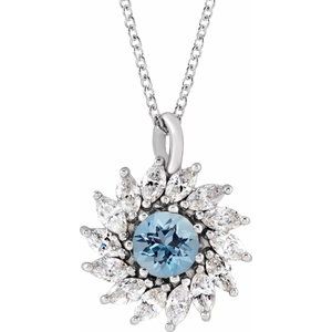 Natural Aquamarine And 1/2 Ctw Natural Diamond Halo-Style Necklace (Style 87232)