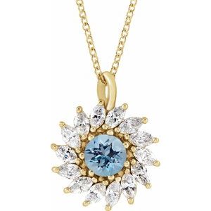 Natural Aquamarine And 5/8 Ctw Natural Diamond Halo-Style Necklace (Style 87232)