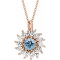 Natural Aquamarine And 5/8 Ctw Natural Diamond Halo-Style Necklace (Style 87232)