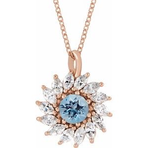 Natural Aquamarine And 5/8 Ctw Natural Diamond Halo-Style Necklace (Style 87232)