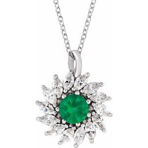 Natural Emerald And 5/8 Ctw Natural Diamond Halo-Style Necklace (Style 87232)
