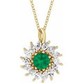 Natural Emerald And 5/8 Ctw Natural Diamond Halo-Style Necklace (Style 87232)