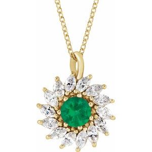Natural Emerald And 5/8 Ctw Natural Diamond Halo-Style Necklace (Style 87232)