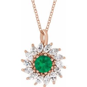 Natural Emerald And 1/2 Ctw Natural Diamond Halo-Style Necklace (Style 87232)