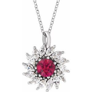 Natural Ruby And 5/8 Ctw Natural Diamond Halo-Style Necklace (Style 87232)