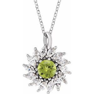 Natural Peridot And 1/2 Ctw Natural Diamond Halo-Style Necklace (Style 87232)