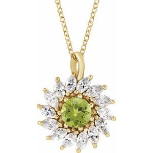 Natural Peridot And 5/8 Ctw Natural Diamond Halo-Style Necklace (Style 87232)