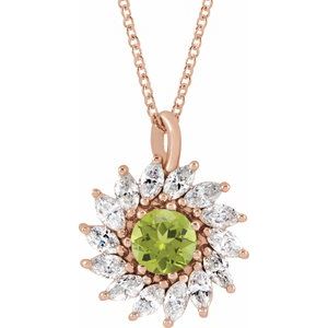 Natural Peridot And 5/8 Ctw Natural Diamond Halo-Style Necklace (Style 87232)