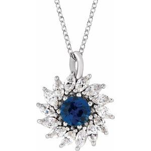 Natural Blue Sapphire And 5/8 Ctw Natural Diamond Halo-Style Necklace (Style 87232)