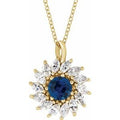 Natural Blue Sapphire And 5/8 Ctw Natural Diamond Halo-Style Necklace (Style 87232)