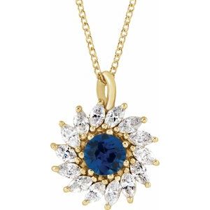 Natural Blue Sapphire And 5/8 Ctw Natural Diamond Halo-Style Necklace (Style 87232)