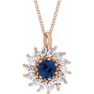 Natural Blue Sapphire And 5/8 Ctw Natural Diamond Halo-Style Necklace (Style 87232)
