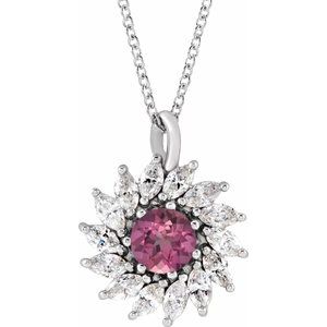 Natural Pink Tourmaline And 5/8 Ctw Natural Diamond Halo-Style Necklace (Style 87232)