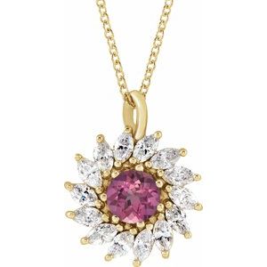 Natural Pink Tourmaline And 5/8 Ctw Natural Diamond Halo-Style Necklace (Style 87232)