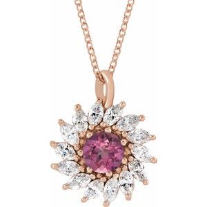 Natural Pink Tourmaline And 5/8 Ctw Natural Diamond-Accented Halo-Style Necklace (Style 87232)