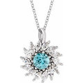 Natural Blue Zircon And 5/8 Ctw Natural Diamond Halo-Style Necklace (Style 87232)
