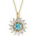 Natural Blue Zircon And 5/8 Ctw Natural Diamond Halo-Style Necklace (Style 87232)