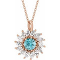 Natural Blue Zircon And 5/8 Ctw Natural Diamond Halo-Style Necklace (Style 87232)