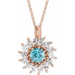 Natural Blue Zircon And 5/8 Ctw Natural Diamond Halo-Style Necklace (Style 87232)