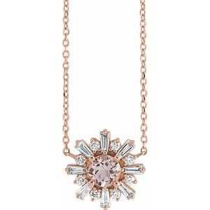 Natural Morganite And 3/8 Ctw Natural Diamond Starburst Necklace (Style 87417)