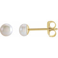 14K Yellow Gold 3 mm Cultured White Freshwater Pearl Earrings