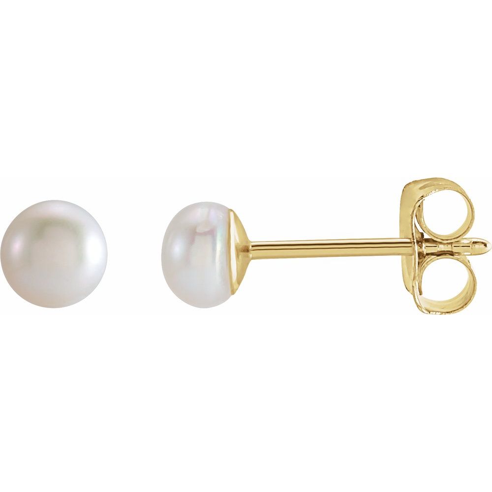 14K Yellow Gold 3 mm Cultured White Freshwater Pearl Earrings