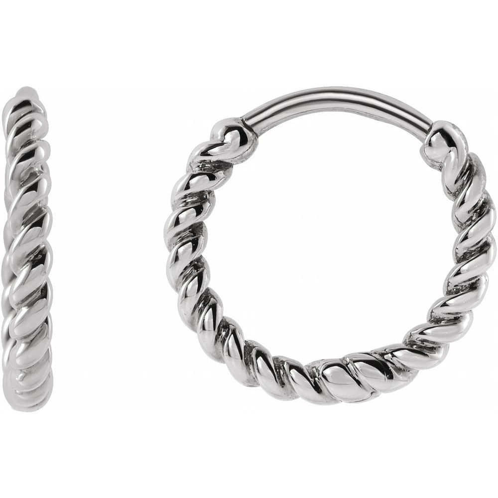 14K White Gold Rope 11 mm Hoop Earrings