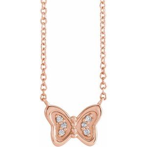 .025 Ctw Natural Diamond Butterfly Necklace (Style 87388)