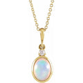 14K Yellow Gold 6x4 mm Natural Ethiopian Opal & .015 CT Natural Diamond 16-18" Necklace
