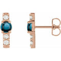 Natural London Blue Topaz And 1/5 Ctw Natural Diamond Cabochon Bar Earrings (Style 87329)
