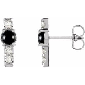 Black Onyx And 1/5 Ctw Natural Diamond Cabochon Bar Earrings (Style 87329)