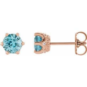 Natural Blue Zircon And .03 Ctw Natural Diamond Earrings (Style 87134)