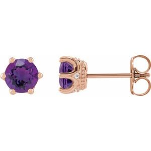 Natural Amethyst And .03 Ctw Natural Diamond Earrings (Style 87134)