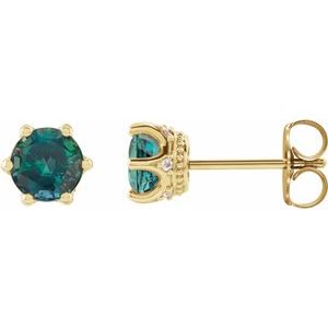 Natural Emerald And .03 Ctw Natural Diamond Earrings (Style 87134)