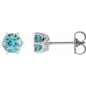 Natural Blue Zircon And .03 Ctw Natural Diamond Earrings (Style 87134)