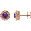 Natural Amethyst And 1/4 Ctw Natural Diamond Earrings (Style 87135)
