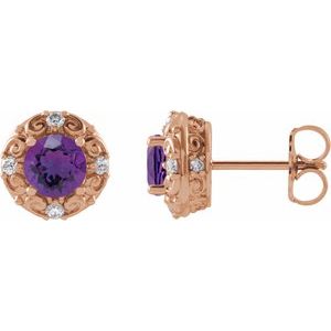 Natural Amethyst And 1/4 Ctw Natural Diamond Earrings (Style 87135)