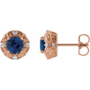 Natural Blue Sapphire And 1/6 Ctw Natural Diamond Earrings (Style 87135)