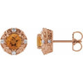 Citrine And 1/6 Ctw Natural Diamond Earrings (Style 87135)