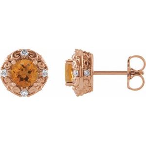 Citrine And 1/6 Ctw Natural Diamond Earrings (Style 87135)
