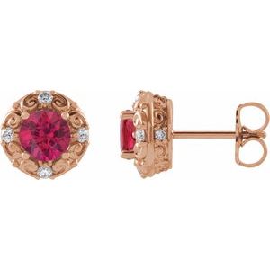 Natural Ruby And 1/6 Ctw Natural Diamond Earrings (Style 87135)