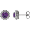 Natural Amethyst And 1/10 Ctw Natural Diamond Earrings (Style 87135)