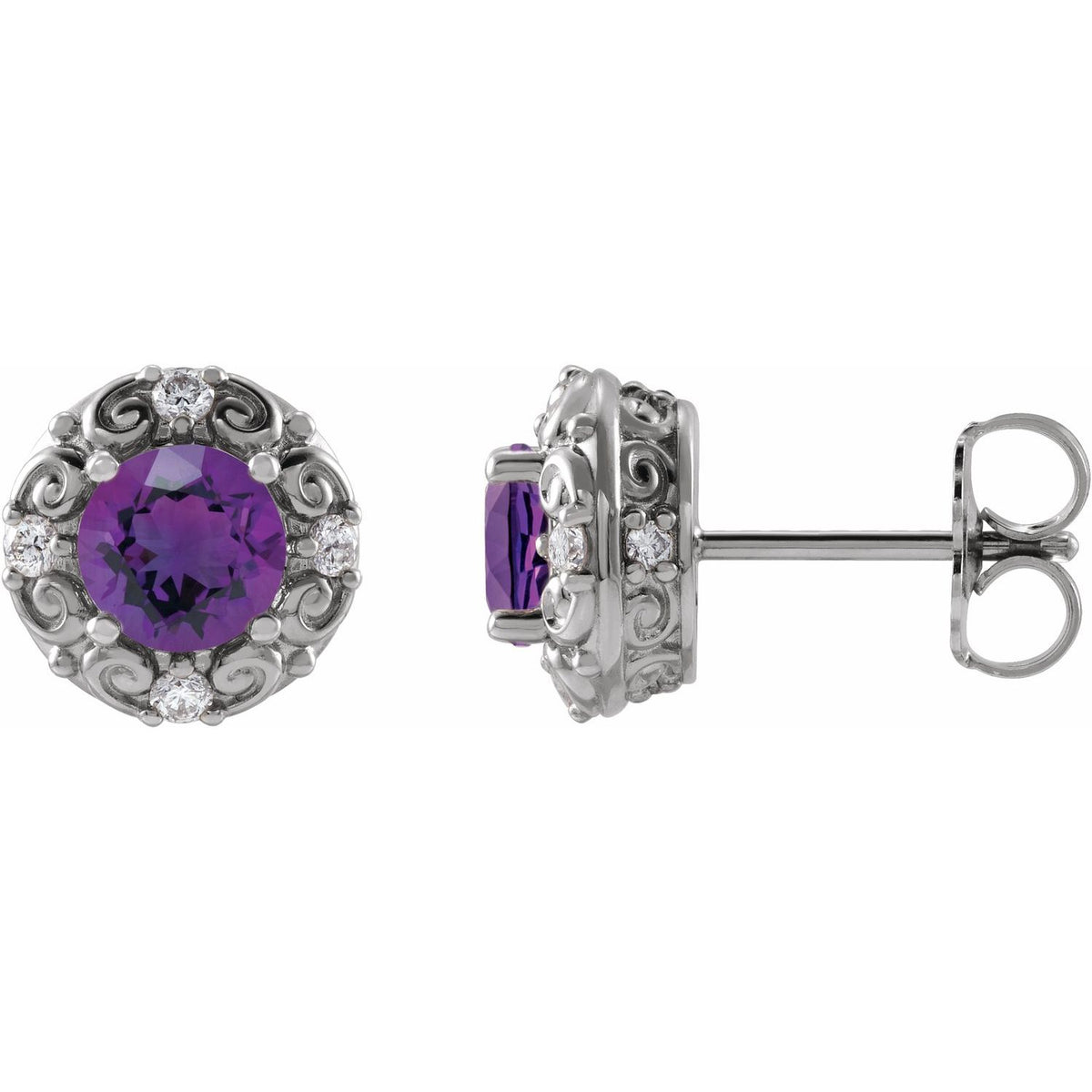 Natural Amethyst And 1/6 Ctw Natural Diamond Earrings (Style 87135)