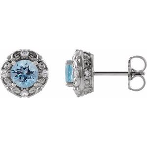 Aquamarine And 1/6 Ctw Natural Diamond Earrings (Style 87135)
