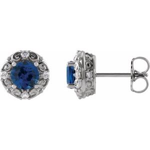Natural Blue Sapphire And 1/4 Ctw Natural Diamond Earrings (Style 87135)