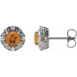 Citrine And 1/10 Ctw Natural Diamond Earrings (Style 87135)