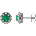 Natural Emerald And 1/10 Ctw Natural Diamond Earrings (Style 87135)