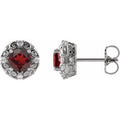 Natural Mozambique Garnet And 1/10 Ctw Natural Diamond Earrings (Style 87135)