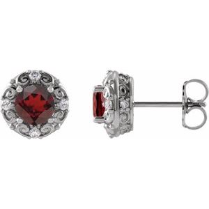 Natural Mozambique Garnet And 1/6 Ctw Natural Diamond Earrings (Style 87135)