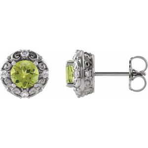 Natural Peridot And 1/10 Ctw Natural Diamond Earrings (Style 87135)
